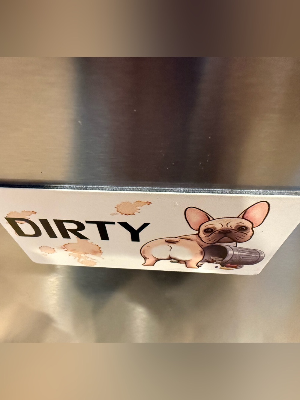 "DIRTY" Dishwasher Magnet with Cute Dog Graphic - White & Pink Accents
